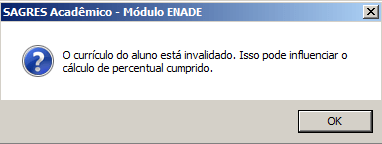 Mensagem O currículo do aluno está invalidado