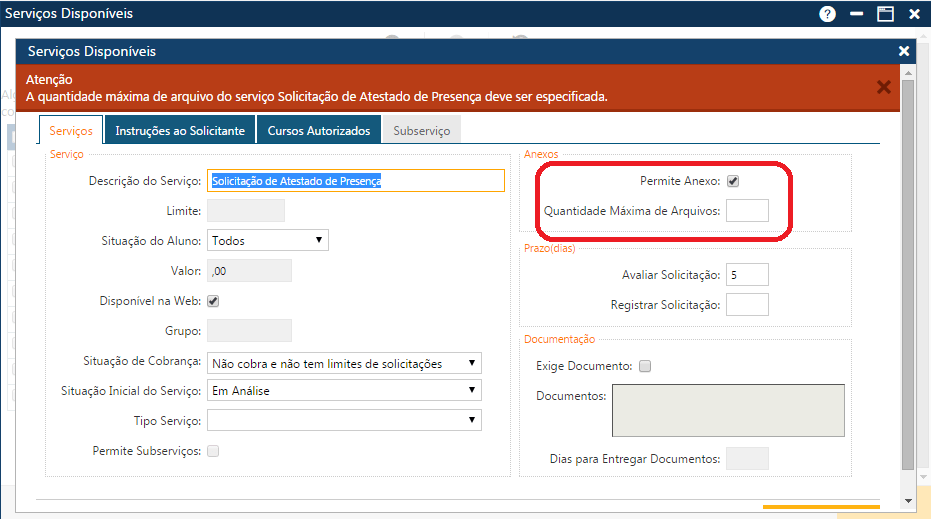 Mensagem Precisa informar o total de arquvos para os anexos