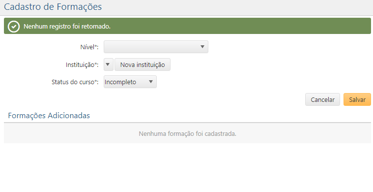 Cadastro de Formações - Interface