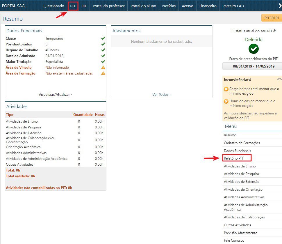 Relatório PIT - Menu