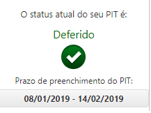 Página Resumo - Status do PIT: Deferido