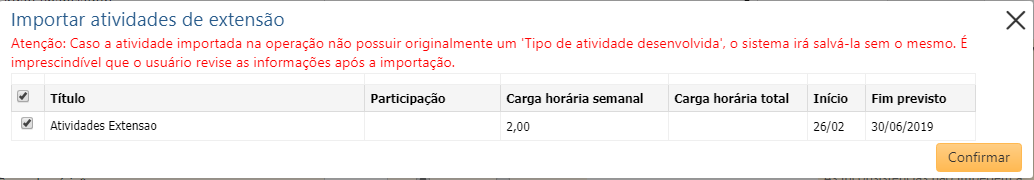 Atividade de Extensão - Importar Atividades de Extensão