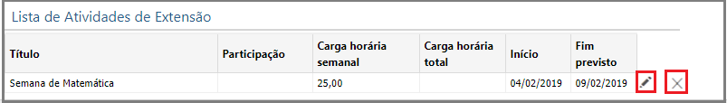 Atividade de Extensão - Lista de Atividades Cadastradas