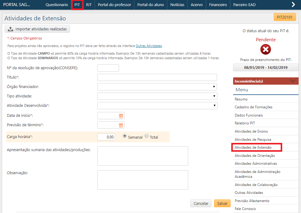 Atividade de Extensão - Menu