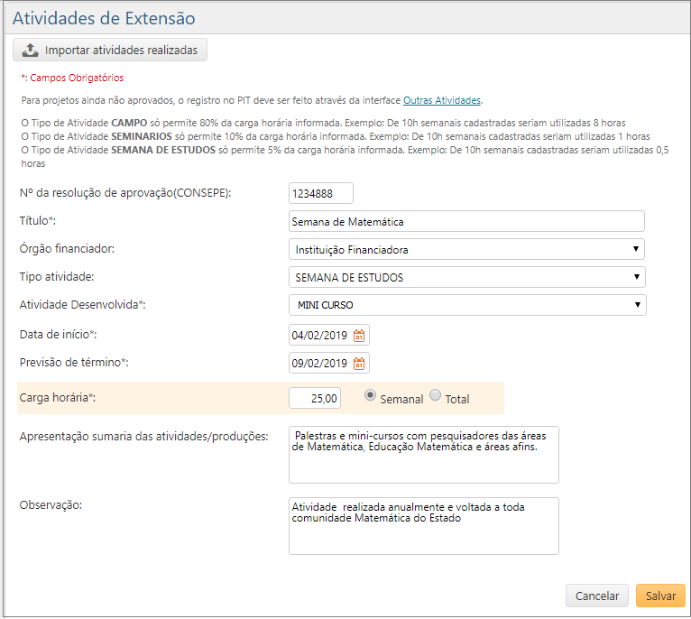 Atividade de Extensão - Registro de Atividades de Extensão