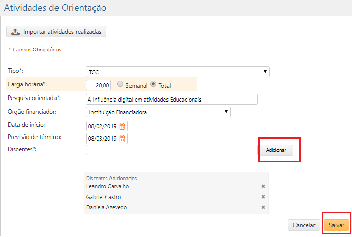 Atividades de Orientação - Interface