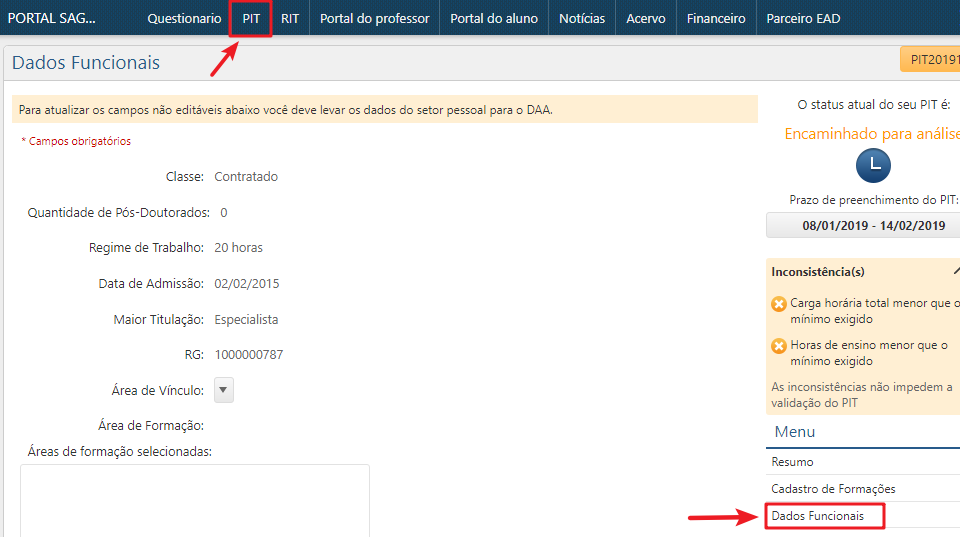 Dados Funcionais - Menu