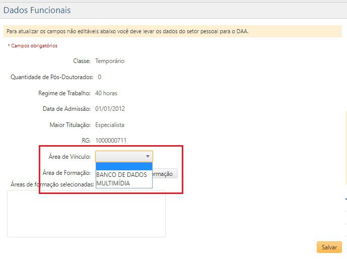 Dados Funcionais - Área vínculo