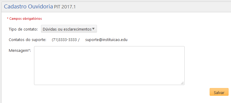 Fale conosco - Interface