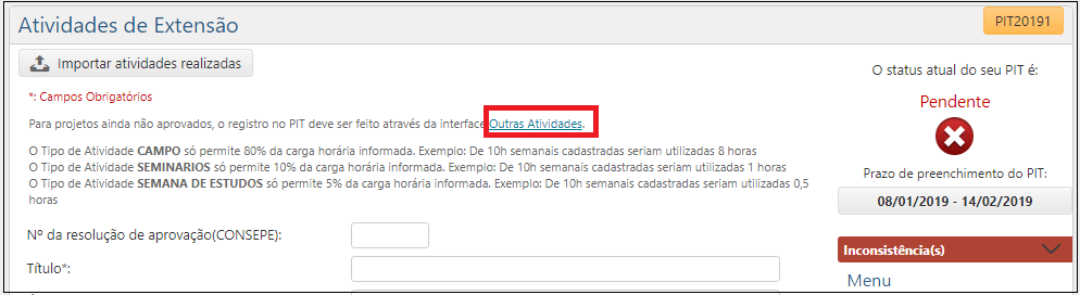Outras Atividades - Acesso por Atividade de Extensão