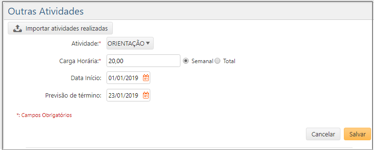 Outras Atividades - Cadastros