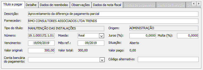 Pagamento-de-titulo-a-pagar-Gerar-novo-titulo-Novo-titulo-gerado