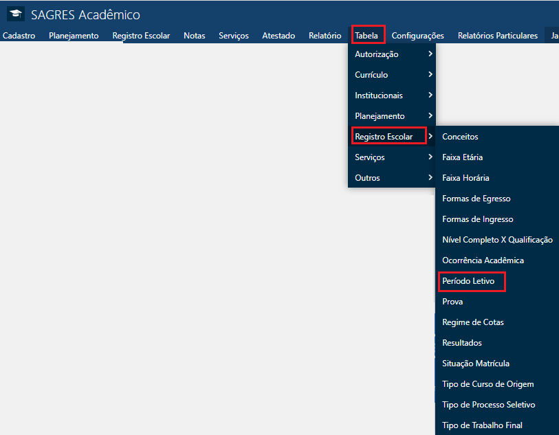 Período Letivo - Menu