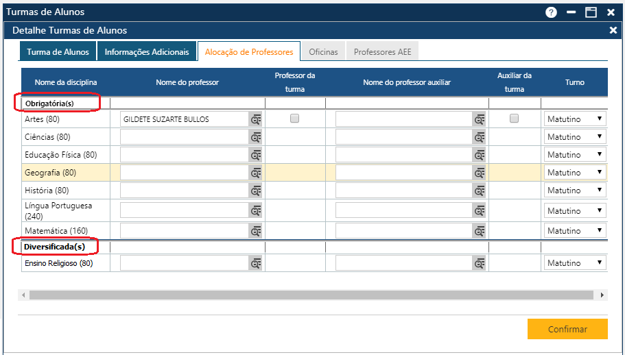 Planejamento-Turmas-Turmas de Alunos-Pasta-Alocação de Professores