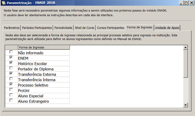 Procedimentos - Cursos Aval do Enade-2a - Fase-Parametrização do ENADE-Pasta Forma de Ingresso