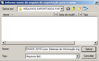 Procedimentos - Cursos Aval do Enade-3a - Fase-Geração de arquivos-Pasta 3a Etapa - Nome do arquivo exportado
