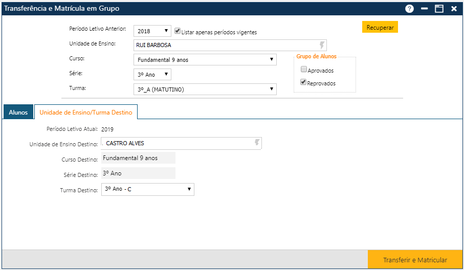 Registro-Escolar-Transferencia-Matricula-em-Grupo-Pasta-Escola-Turma-Destino