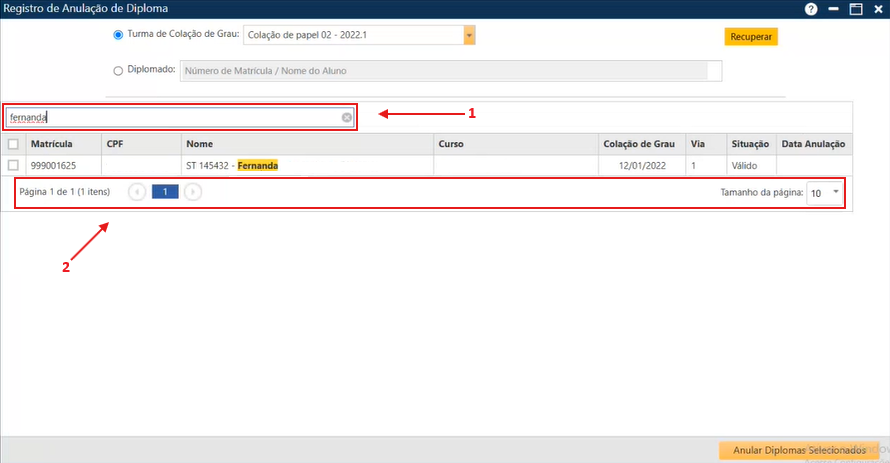Registro-de-Diplomas-Anulados-Campo-de-pesquisa-e-Barra-de-funcionalidades