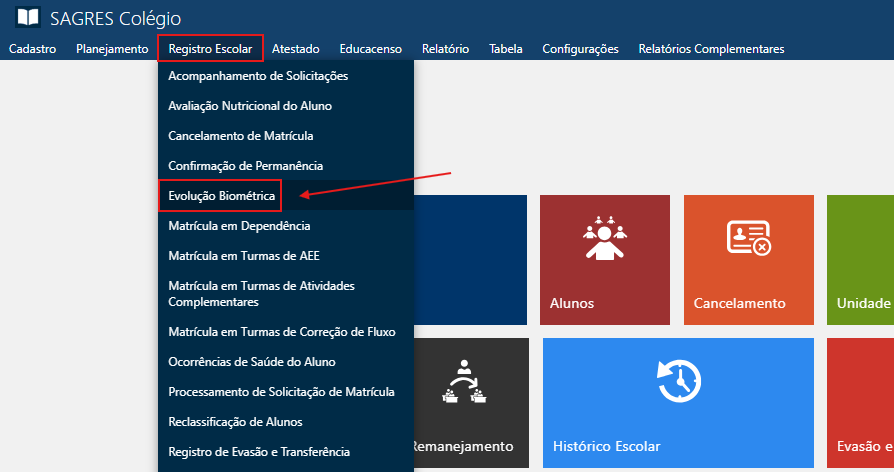 Registro-de-Evolucao-Biometrica-Menu-de-Acesso