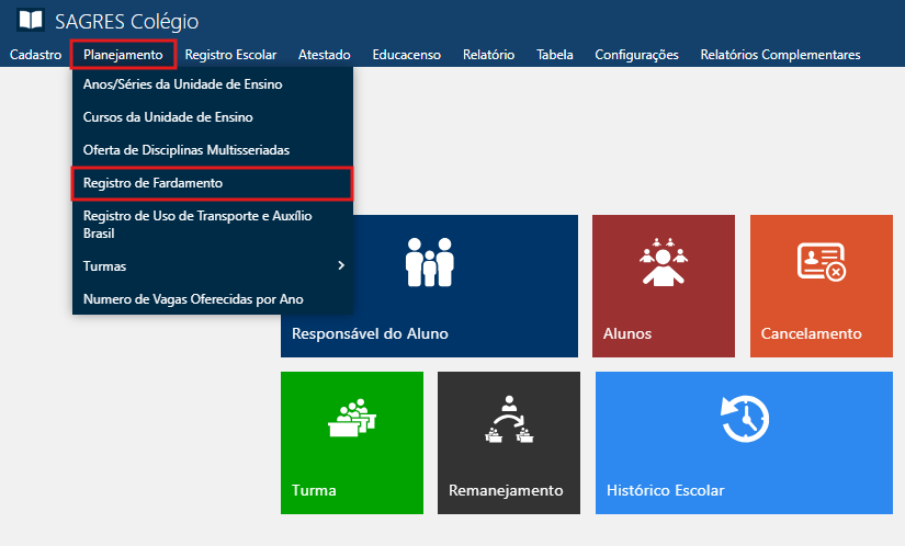 Registro-de-Fardamento-menu-de-acesso