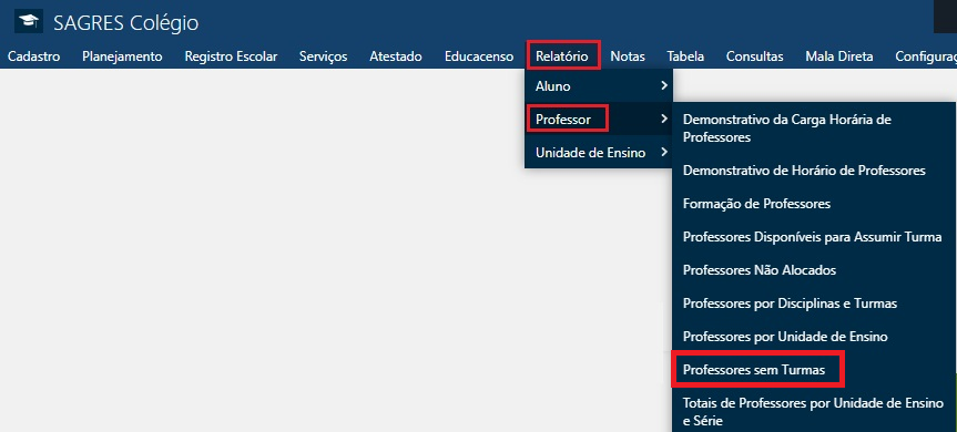 Relatório-Professor-Professores-sem-Turma-Menu