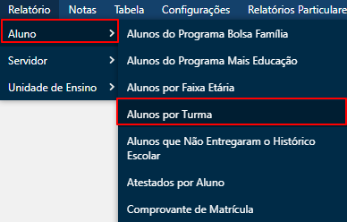 Relátorios-Aluno-Alunos por Turma-Menu