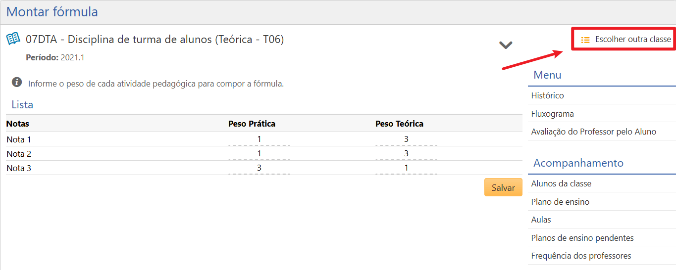 Escolher outra classe