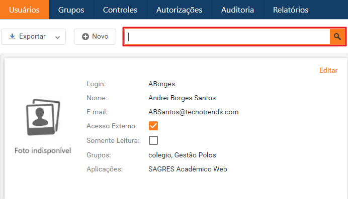 Cadastros - Usuário - Pesquisar