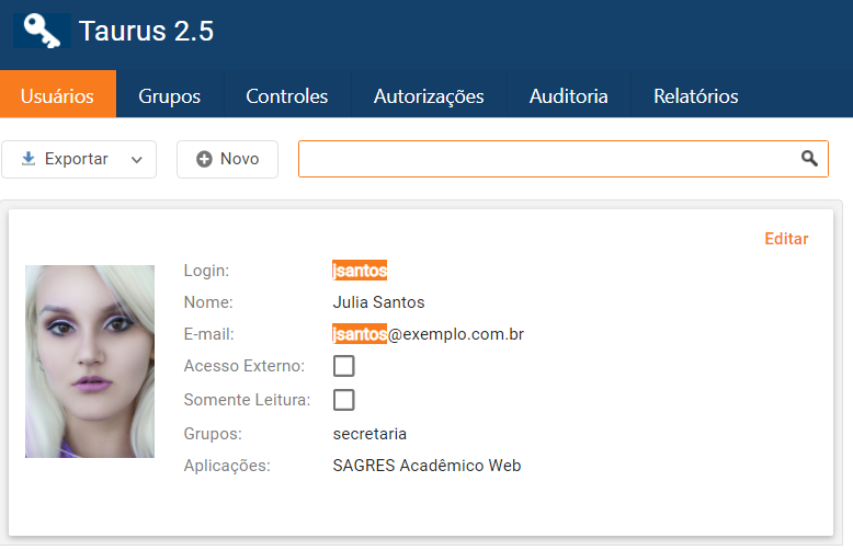 Cadastros - Usuário - Tela inicial
