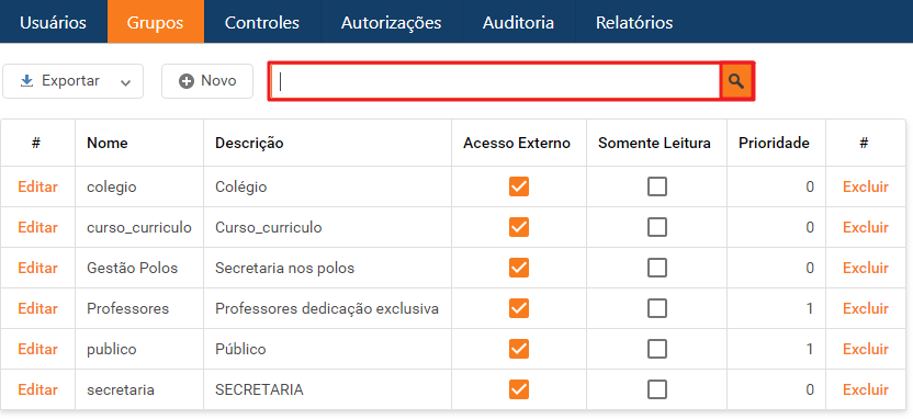 Grupos - Campo Pesquisar