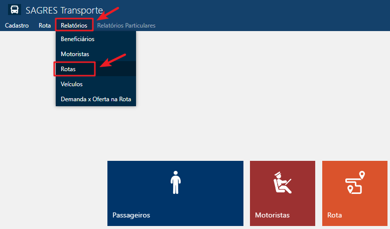 Menu Relatório de Rotas
