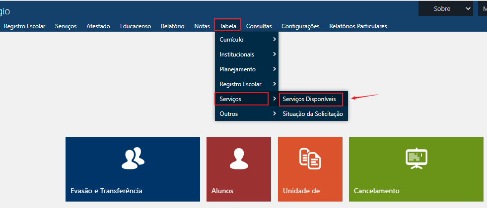 Tabela-Serviços-Serviços-Disponíveis-Menu