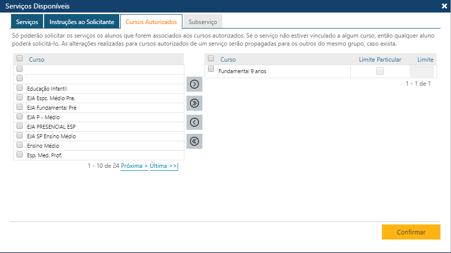 Tabela-Serviços-Serviços-Disponíveis-Pasta-Cursos Autorizados