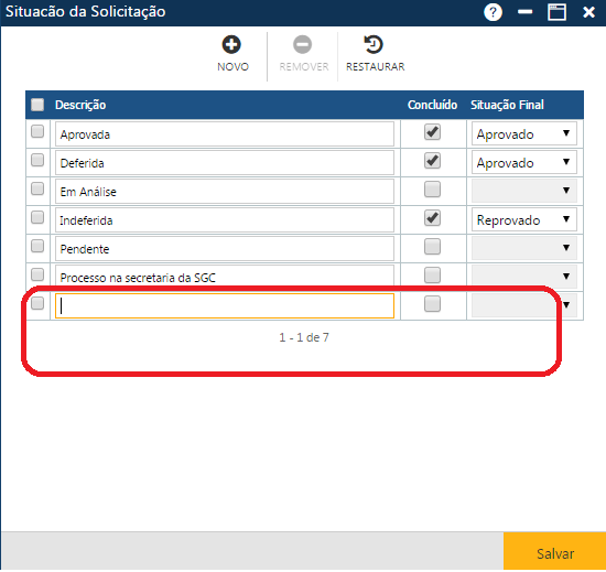 Tabela-Serviços-Situação da Solicitação-Preparando uma inclusão