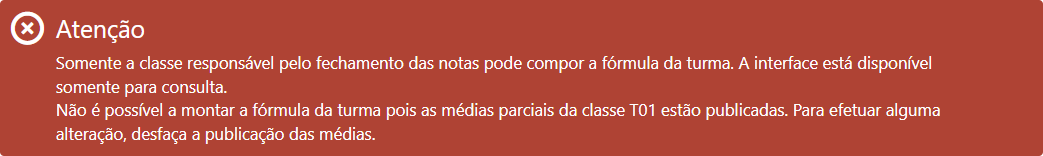 Mensagem de erro - turma que não fecha caderneta