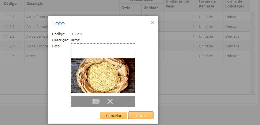 Item de P​roduto - botão Inserir Foto