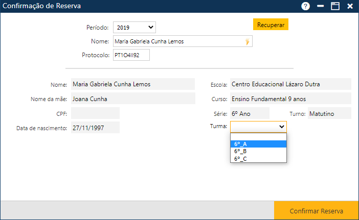 confirmação de reserva