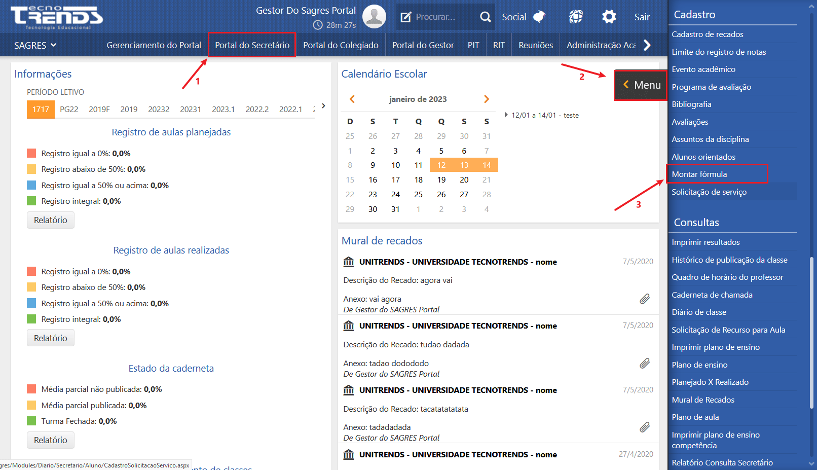 Portal do secretario - Cadastro - Montar Fórmula
