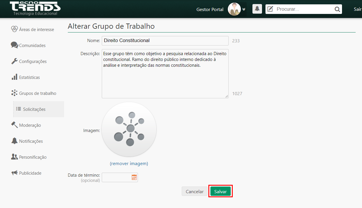 editando grupo existente