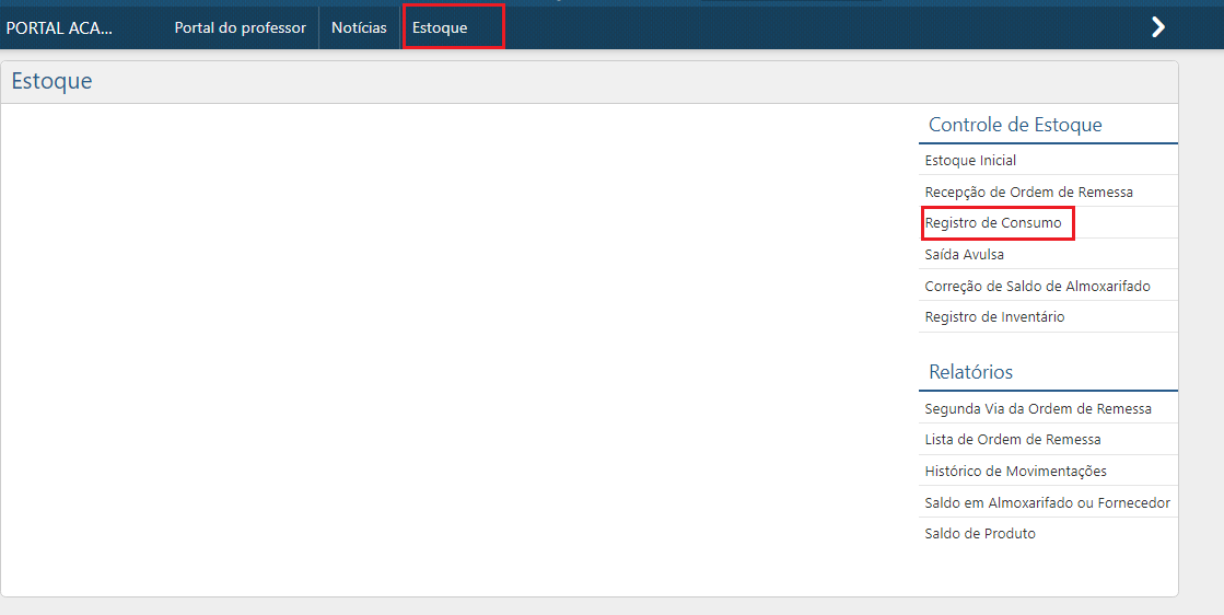 ​​​Menu Registro de Consumo