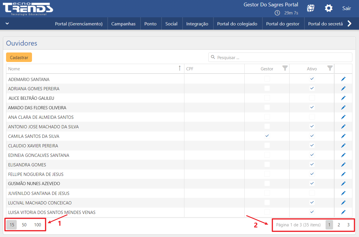 exibição e navegação