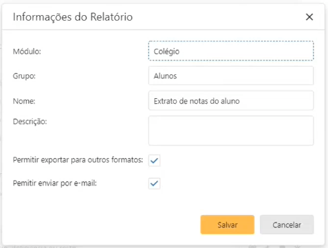 informações do relatório