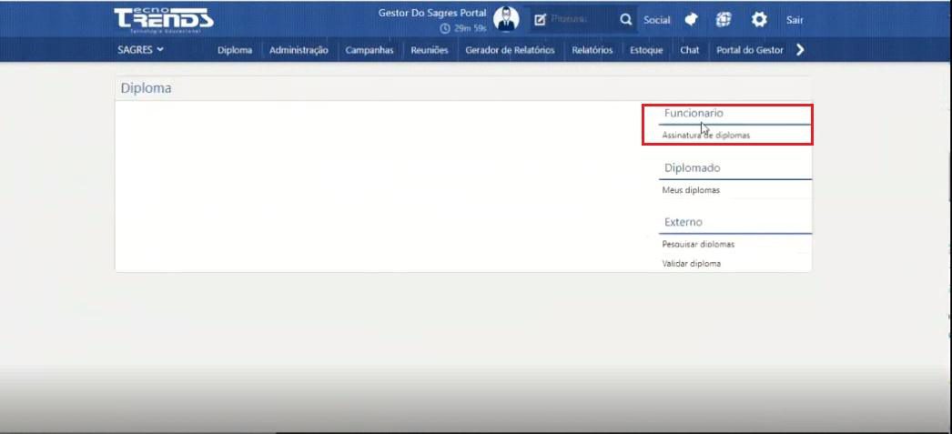 interface de assinatura de Diplomas