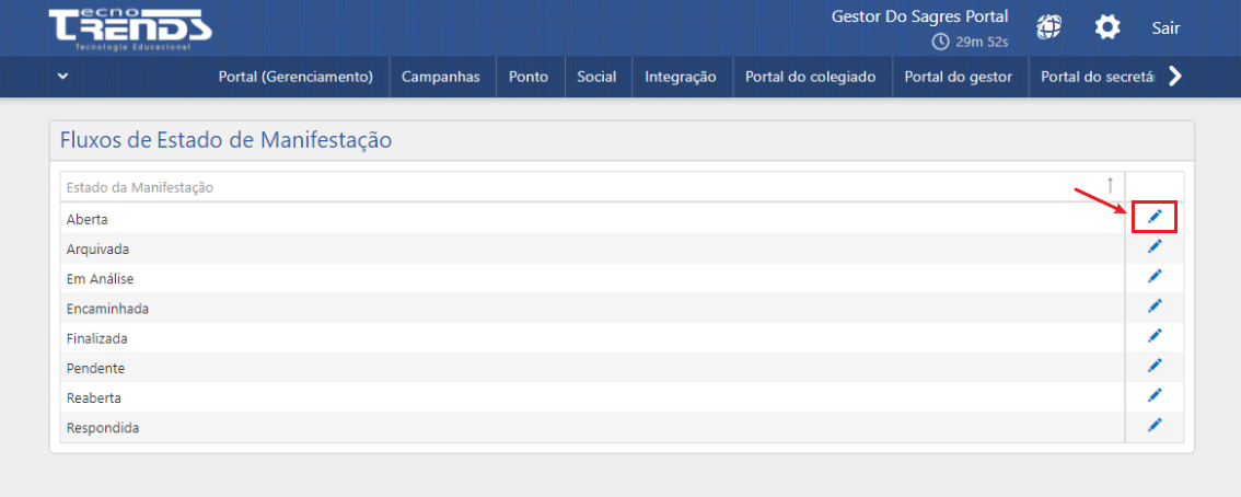 interface fluxos estado de manifestação