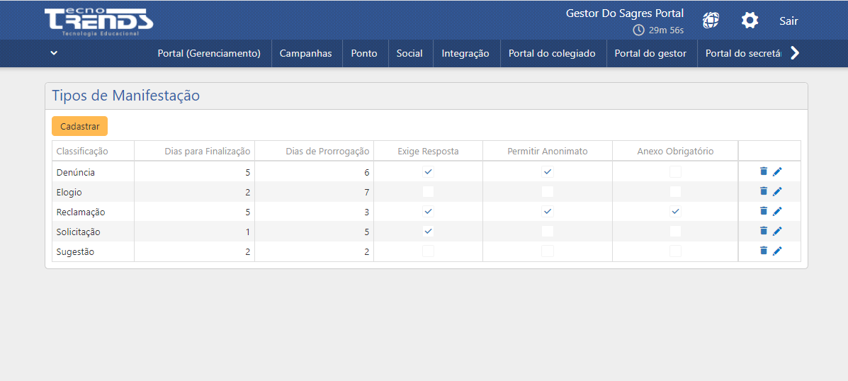 interface tipos de manifestação