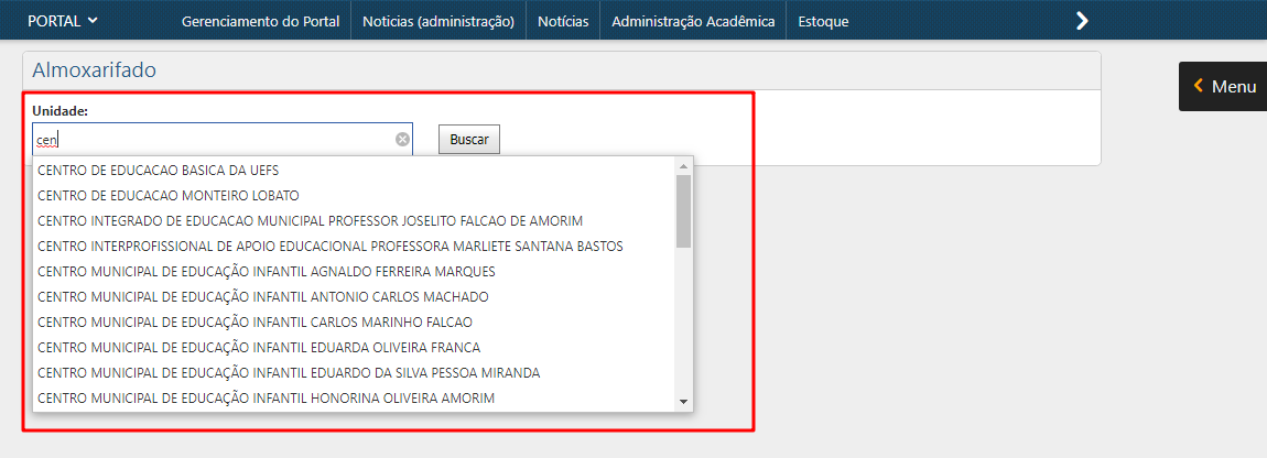 Almoxarifado Unidade Buscar
