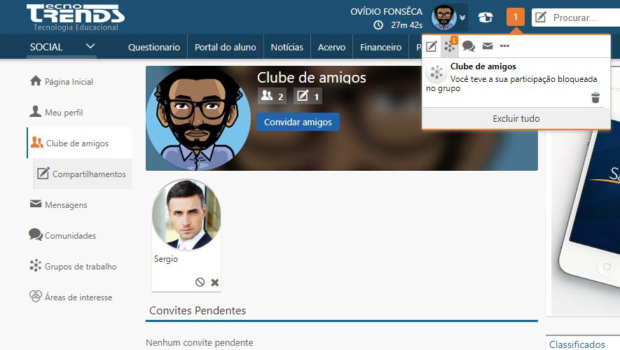 notificação clube de amigos