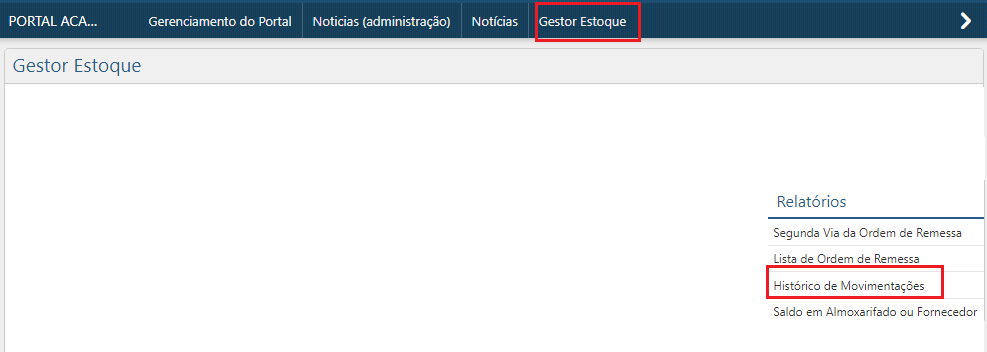 ​​Menu - Relatórios - Histórico de Movimentações ​