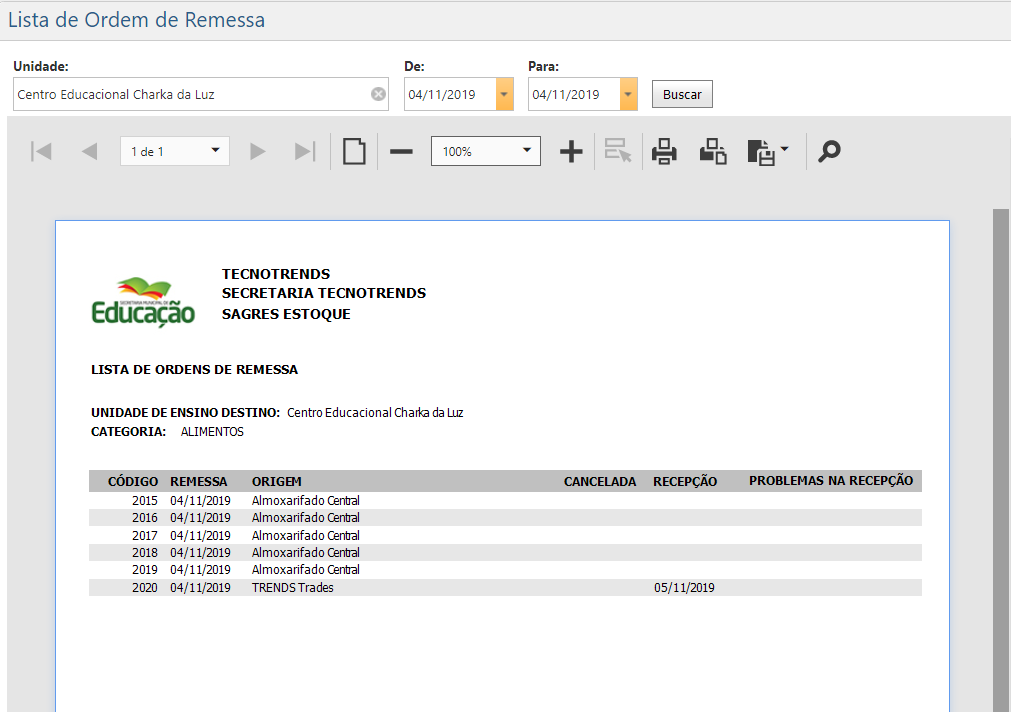 ​​​​​​​​​​​​​​​​​​​​​​​​​​Exemplo de uma Lista de Remessa