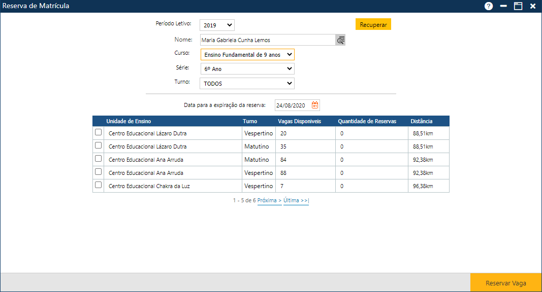 reserva de matricula sistema